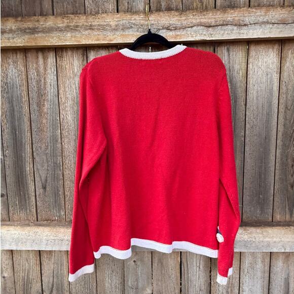Vintage ALL POINTS ramie/cotton red Cardigan SWEATER Size Large red snowman - Picture 2 of 3